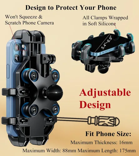 Miniatura 6 de BRCOVAN Soporte de teléfono UTV resistente con amortiguador de vibraciones Adjustable UTV Roll Cage Cellphone Clip for 5.4''-6.9'' Smartphones