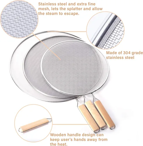 Miniatura 3 de 3 piezas de pantalla contra salpicaduras de grasa para sartén, malla protectora de salpicaduras de acero inoxidable protector de grasa para cocina