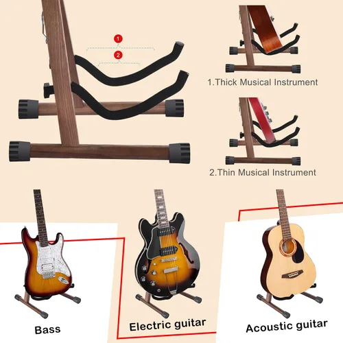 Miniatura 4 de DOMMI Soporte de madera para guitarra eléctrica con goma antideslizante y brazos de espuma suave, marco en A plegable portátil para guitarras
