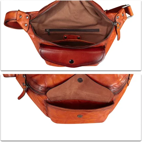 Miniatura 7 de Riñonera de cuero genuino para mujeres y hombres, bolso cruzado de cuero real vintage, bolso cruzado de moda para la cintura