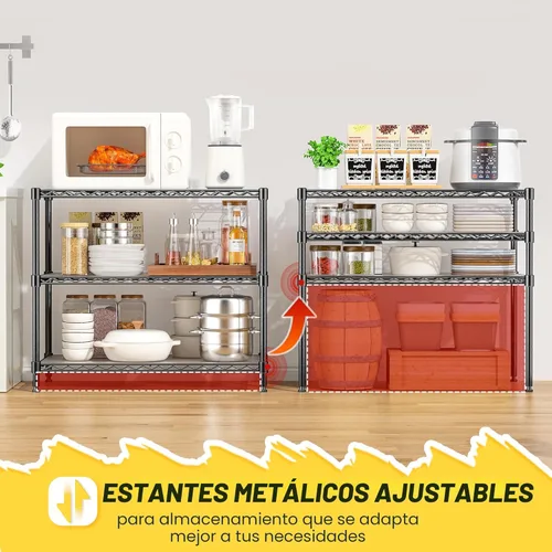 Miniatura 4 de Estantes de almacenamiento de 3 niveles, estantería de metal de 795 libras, estante de alambre ajustable, organizador de estantes pequeños