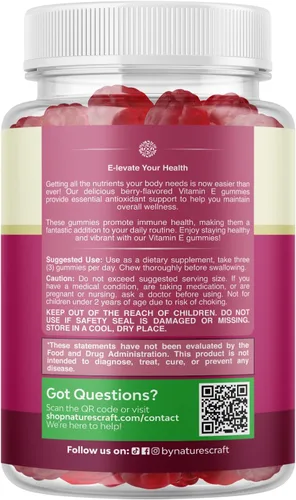 Miniatura 2 de Natures Craft Gomitas de vitamina E para el cuidado de la piel – Suplemento para la piel de 400 UI de vitamina E de alta potencia – Suplemento