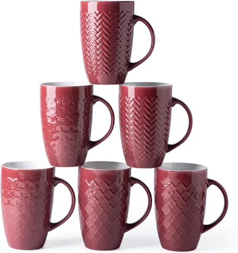 Miniatura 8 de AmorArc Juego de 6 tazas de café grandes de cerámica de 20 onzas con patrones geométricos texturizados para café, té, cerveza, cacao caliente, aptas