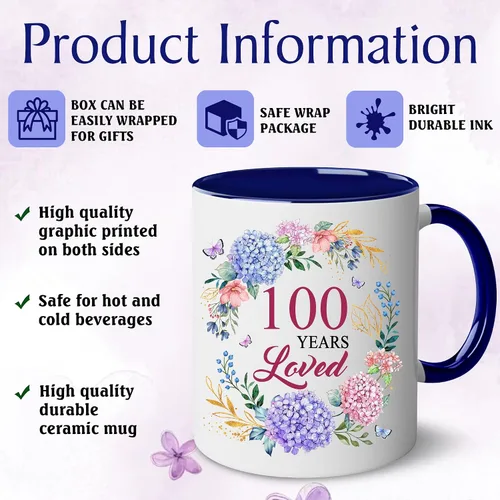 Miniatura 3 de Regalos de cumpleaños número 100 para mujeres, regalo de cumpleaños de 1926 para ella, taza de 100 años amados, regalo para mujeres que cumplen 100