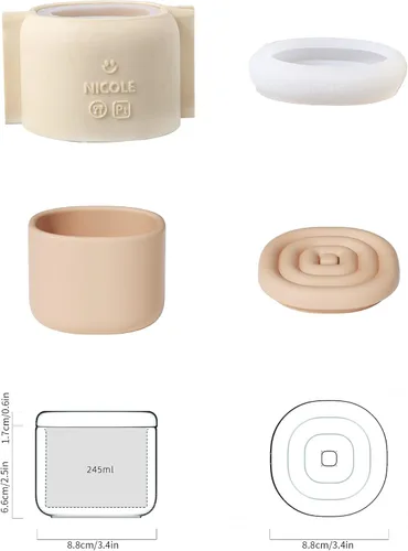 Miniatura 2 de BOOWAN NICOLE Molde de silicona para tarro cilíndrico, molde de cemento para recipientes de vela con tapa para bricolaje (SH0976-1+SH0976-2)