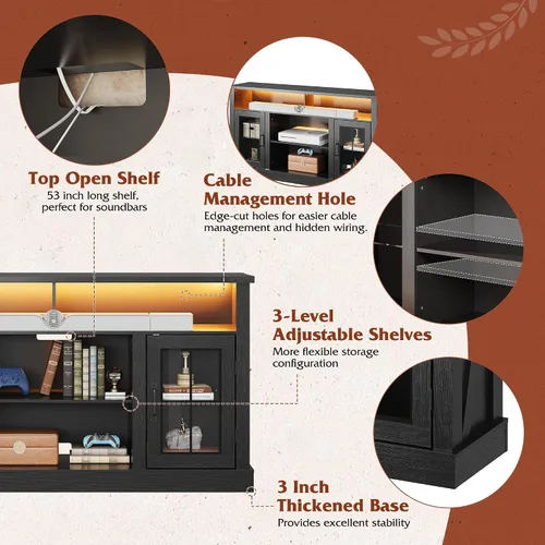 Miniatura 6 de WLIVE Soporte de TV estilo granja para TV de 65 pulgadas, centro de entretenimiento alto con luces LED y gabinetes de almacenamiento, mesa consola
