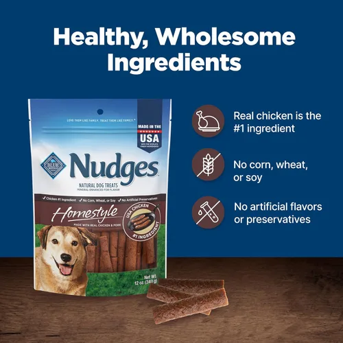 Miniatura 7 de Blue Buffalo Nudges Homestyle - Golosinas naturales para perros, pollo y cerdo, bolsa de 12 onzas