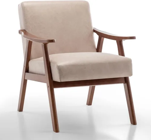 Rovibek Silla decorativa tapizada con brazos, sillas decorativas modernas de mediados de siglo con marco de madera, sillas tapizadas con espuma de