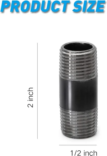 Miniatura 2 de Paquete de 10 tubos de hierro industrial de 1/2 x 2 pulgadas, acero precortado resistente, boquilla de metal roscada para proyectos de bricolaje