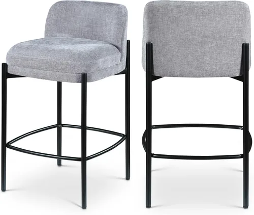 Miniatura 12 de Meridian Furniture 429Beige-C Burton Collection Modern Taburete contemporáneo con tela de felpilla beige suave, marco de metal negro mate, 17.5