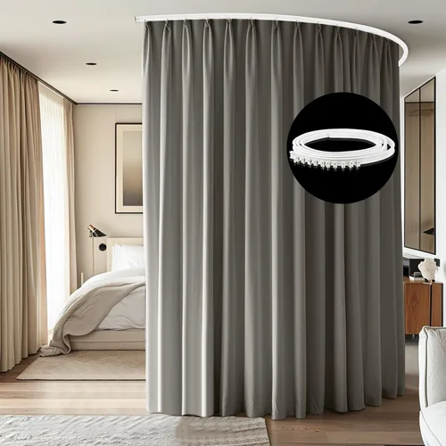 Miniatura 17 de Divisor de habitación con rieles para cortinas montadas en el techo, juego extra ancho de cortinas opacas con rieles flexibles para dormitorio