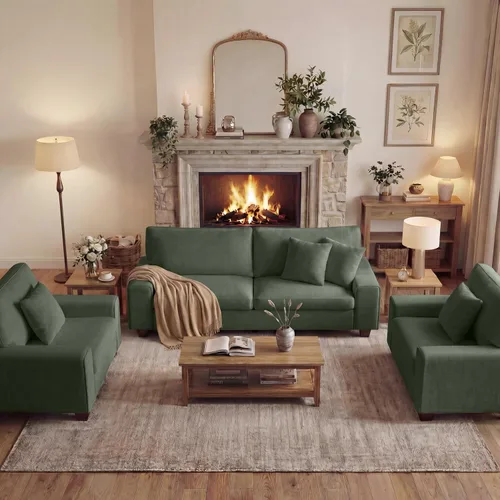 Miniatura 8 de DOPEDIO Sofá biplaza moderno para sala de estar, sillón reclinable de chenilla, funda extraíble, cojines de resorte, marco de madera maciza, fácil
