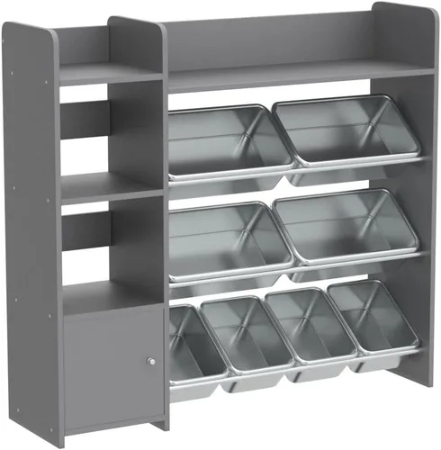 Miniatura 5 de Sturdis Organizador de almacenamiento de juguetes con estantería, estantería de organización de sala de juegos para niños con contenedores de Gris