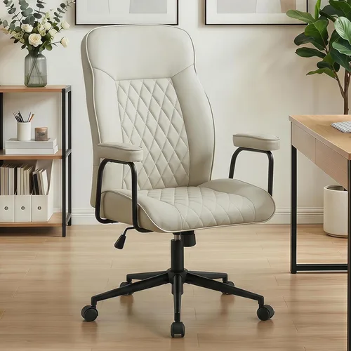Miniatura 12 de Furniliving Silla de oficina negra y dorada, sillas de oficina de cuero, silla de tocador ajustable con patas doradas y reposabrazos acolchado