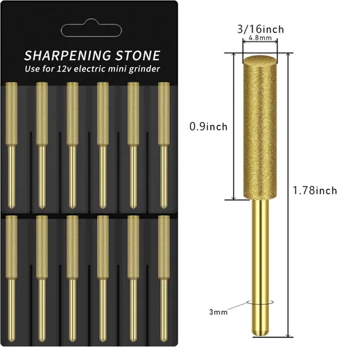 Miniatura 4 de Afilador de motosierra de diamante, vástago de 1/8 de pulgada, piedras de afilado de repuesto eléctricas de 7/32 pulgadas, adecuadas para motosierra