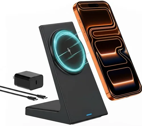 Soporte de cargador inalámbrico de 20 W para iPhone, cargador inalámbrico estación de carga rápida para iPhone 17/16/15/14/13/12, soporte de Negro