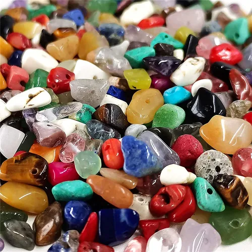 Miniatura 4 de Vilihkc Cuentas de piedra natural de 24 colores, 1200 piezas de piedras preciosas irregulares de cristal curativo, agujero de cuentas perforadas