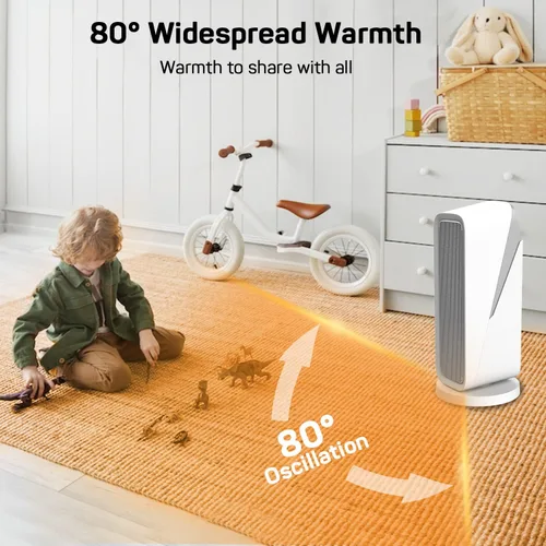Miniatura 3 de DR.PREPARE Calentador de espacio para interiores, 1500 W PTC, calentamiento rápido, bloqueo para niños, oscilación de 80°, protección contra