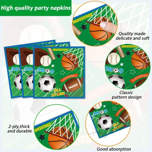 Miniatura 4 de Platos y Servilletas de Fiesta Deportiva, Vajilla de Fiesta Superestrella, Cumpleaños All Star, Béisbol, Fútbol Americano, Fútbol, Baloncesto