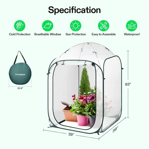 Miniatura 2 de VIVOSUN Invernadero portátil de 39 x 39 x 63 pulgadas, con cubierta de PVC y base desmontable, desplegable y plegable instantáneo, mini invernadero