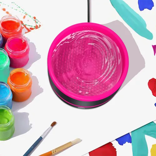 Miniatura 9 de YAGHVEO® Herramienta limpiadora de pinceles de pintura eléctrica, enjuague de pinceles de silicona, limpiador de pinceles de copa de giro Rojo