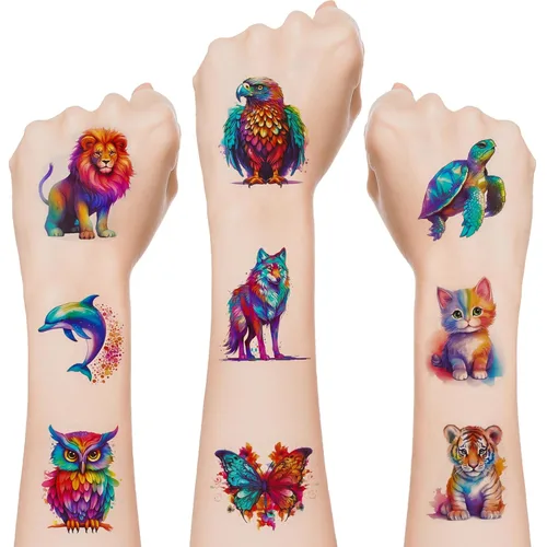 120 tatuajes temporales para niños, lindos tatuajes temporales de animales para niños y niñas, calcomanías de tatuajes falsos para regalos de fiesta