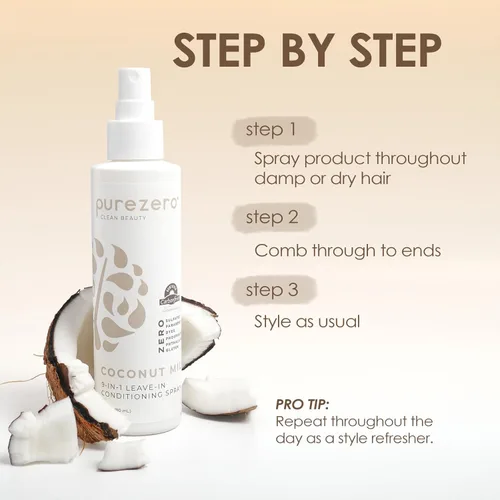 Miniatura 5 de Purezero Paquete de leche de coco [champú + acondicionador de 20 onzas + acondicionador + acondicionador sin enjuague 9 en 1] - Hidratación intensa