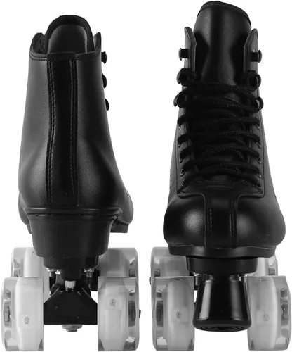 Miniatura 3 de Patines de ruedas para hombres y mujeres, patines Derby negros con 4 ruedas brillantes, patines clásicos de doble fila para interiores y exteriores