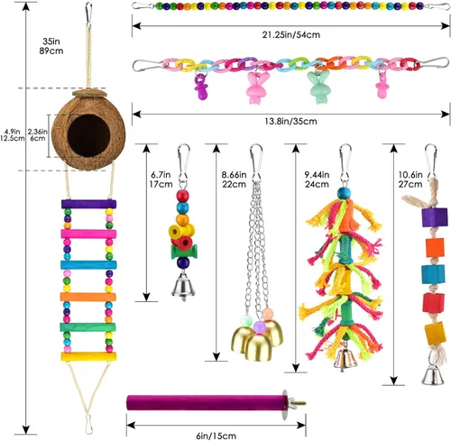Miniatura 2 de KATUMO Juguetes para pájaros, loro oscilante, escalera, perca, madera, perca, pájaros, masticar, cacatúas, campanas colgantes, juguetes
