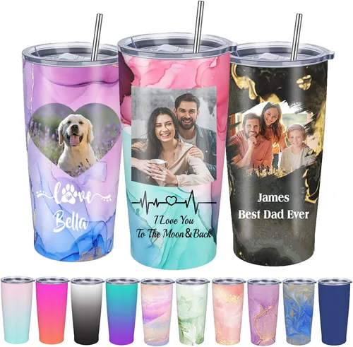 Miniatura 8 de Vaso personalizado con imagen personalizada con tapa de nombres de fotos y pajita, vasos delgados personalizados para mujeres y hombres, Navidad
