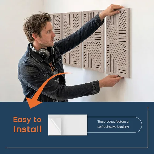 Miniatura 7 de BUBOS Paquete de 4 paneles acústicos engrosados, 23.6''x11.8'' paneles de pared acústicos autoadhesivos absorbentes de sonido con cavidad