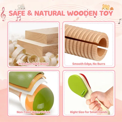 Miniatura 4 de Instrumentos musicales para bebés - Juguetes musicales de madera Montessori para niños de 1 a 3 años, juego de xilófono, maracas y pandereta, Arcoír