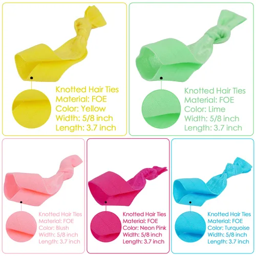 Miniatura 7 de MEEDEE Paquete de 100 cintas elásticas para el cabello arcoíris: sin arrugas, sujetadores de cola de caballo de cinta suave anudada para mujeres