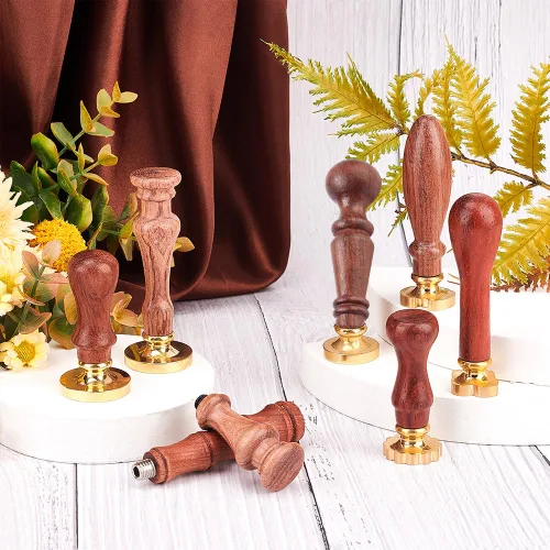 Miniatura 3 de CRASPIRE 8 piezas de sello de cera asas universal cabeza de rosca mango de madera para sello de cera reemplazo de cabeza