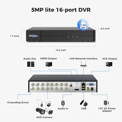 Miniatura 8 de Hiseeu 3K Lite DVR Grabador de vídeo digital de seguridad de 16 canales CCTV DVR avanzado para cámara de seguridad, AHD/TVI/CVI/CVBS/IPC 5 en 1