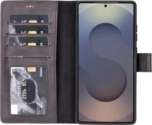 Miniatura 32 de HARDISTON Funda de piel compatible con Samsung Galaxy S22 Ultra – Funda magnética fuerte desmontable hecha a mano con tarjeteros y soporte, Negro