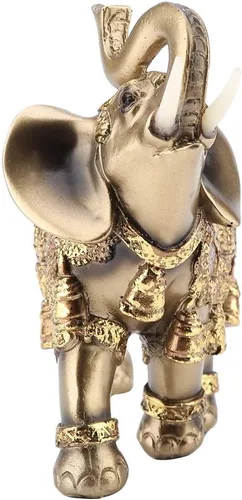 Miniatura 7 de ZJchao Escultura de elefante dorado, artesanía de la suerte, estatua de elefante dorado de Feng Shui, figura de riqueza para decoración del hogar (L)