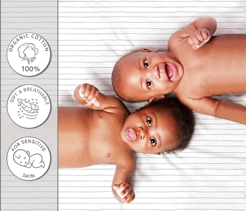 Miniatura 3 de Juego de 2 sábanas ajustadas de moisés 100% algodón orgánico, perfectamente compatibles con Mika Micky, Baby Delight, Ronbei, Chicco, Cloud Baby