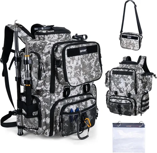 Miniatura 12 de Mochila de pesca Goture, mochila de equipo de pesca resistente al agua de 900D con soportes para cañas, bolsa de equipo de pesca de gran Rosa