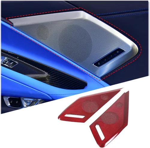 Miniatura 11 de Cubierta de altavoz de puerta lateral de automóvil compatible con Chevrolet Corvette C8 2LT 3LT 2020-2023 fibra de carbono real, 2 piezas, Negro