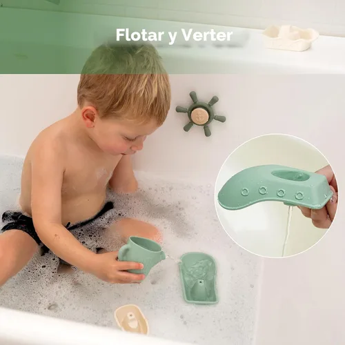 Miniatura 6 de Haakaa Juego de Juguetes de Baño Náuticos de Silicona para Bebés, Juguetes de Bañera de Silicona de Grado Alimentario para Niños Pequeños, Barcos