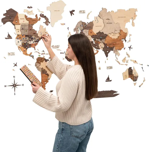 Miniatura 11 de ENJOY THE WOOD Mapa del Mundo de Madera 3D Arte de Pared Decoración de Pared Grande - Mapa de Viajes del Mundo - Idea de Regalo para Cualquier Terra