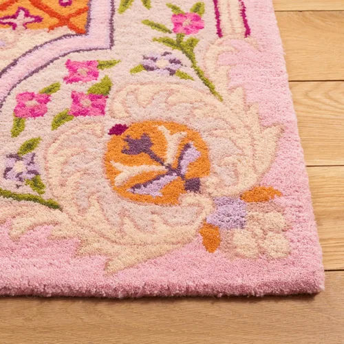 Miniatura 3 de SAFAVIEH Bellagio Collection - Alfombra decorativa de 2 x 3 pies, azul y rosa, hecha a mano de lana de medallón, ideal para zonas de alto tráfico