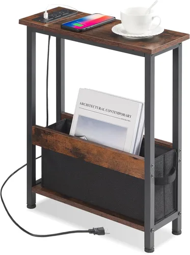 Miniatura 9 de BAMGROW Mesa auxiliar de carga delgada con almacenamiento, para espacios pequeños y dormitorio (negro)