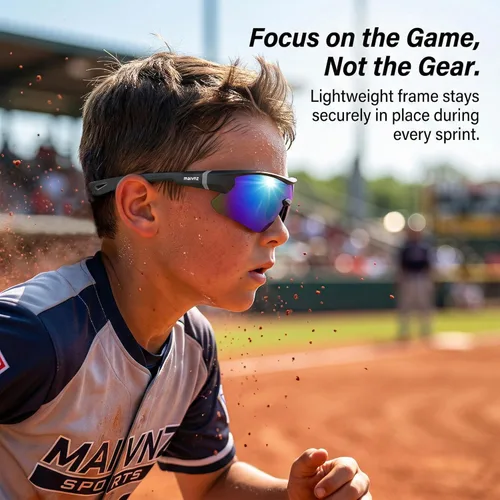 Miniatura 3 de maivnz Gafas de sol de béisbol juveniles para niños, UV400 para niñas, gafas de sol de sóftbol para niñas, niños de 6 a 8 a 12 a 14 años, gafas