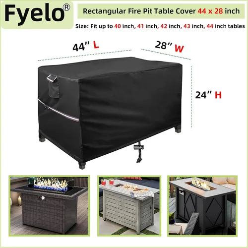 Miniatura 2 de Funda rectangular de 44 x 28 pulgadas para mesas de hoguera de gas al aire libre de 40 a 44 pulgadas, cubierta de mesa de hoguera para patio