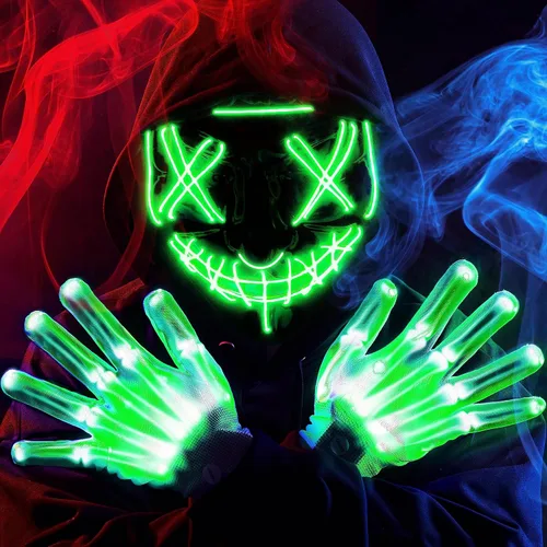 Miniatura 11 de JOYIN Máscara LED de Halloween, máscara de luz y guantes para disfraz de cosplay (azul), 3 modos de máscaras aterradoras que brillan en la oscuridad