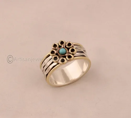 Miniatura 2 de Anillo de plata 925, hecho a mano para mujer, anillo giratorio de declaración, anillo giratorio antiestrés, anillo minimalista de plata, anillo