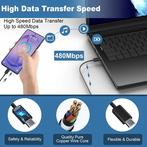 Miniatura 4 de Cargador rápido USB C de 45 W, cargador súper rápido de 45 vatios tipo C con cable de carga rápida Android de 6.6 pies para Samsung Galaxy S26