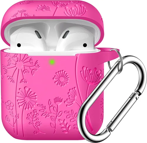 Miniatura 9 de Lerobo Funda protectora completa para AirPods de 2ª y 1ª generación, con grabado de flores, compatible con Apple AirPod, funda de carga con llavero